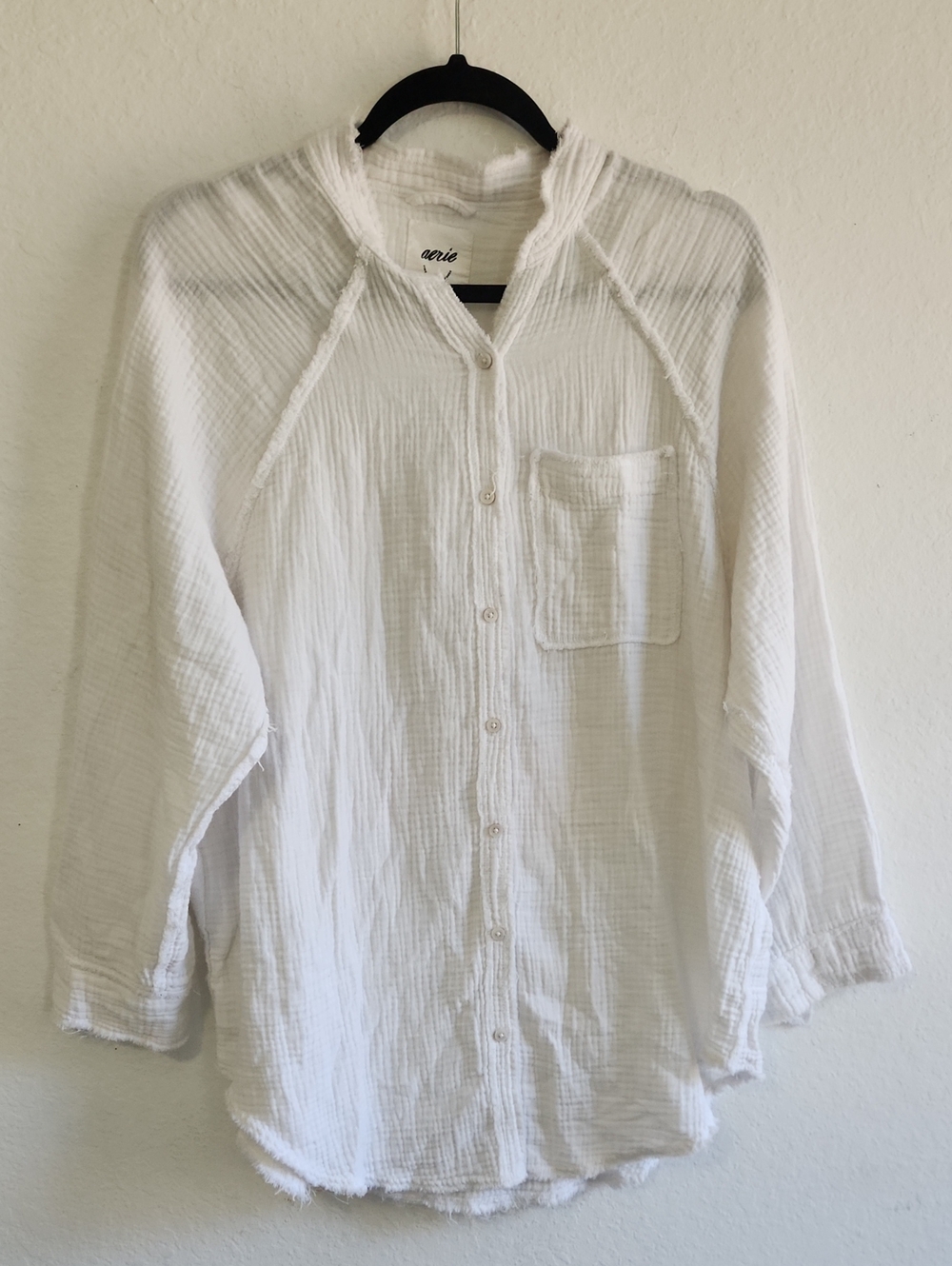 Aerie 100% Cotton Gauze Button Down Shirt White XS Boho Coastal Minimalist